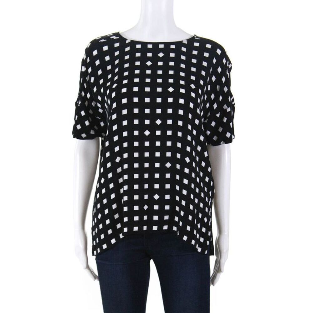 Elk Womens Tile Gingham Print Dolman Sleeve Blouse Black Size Small 10707271